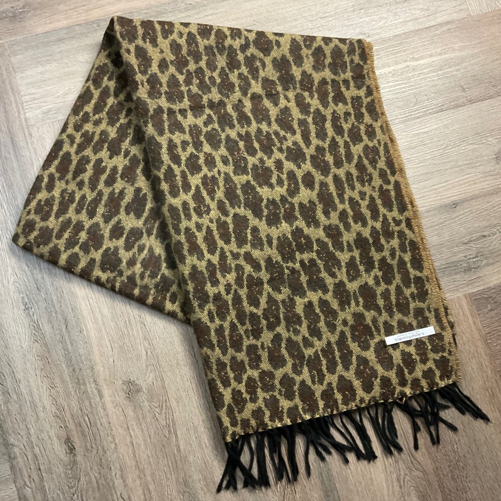 Vintage Bloomingdales Scarf Wrap 30x80 Brown Gold Leopard Print Made in Italy